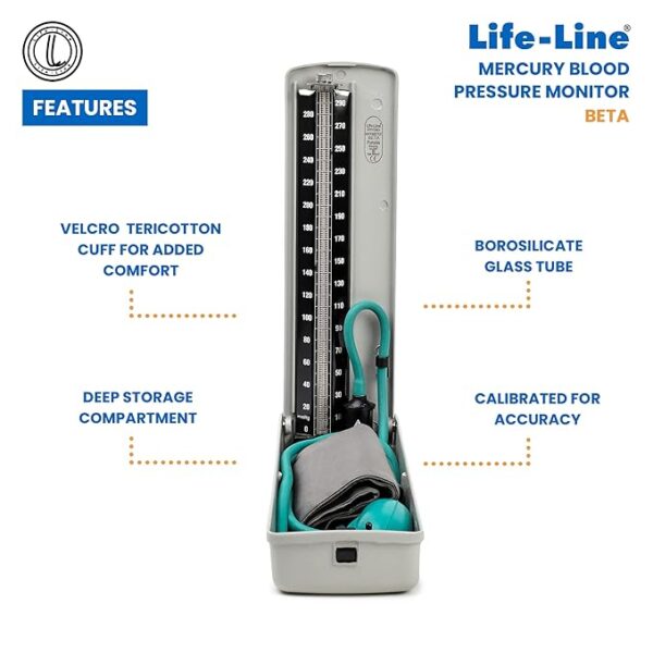 LL Beta 2 Life-Line Beta Mercurial Blood Pressure Monitor | Mercury Sphygmomanometer BPMB028