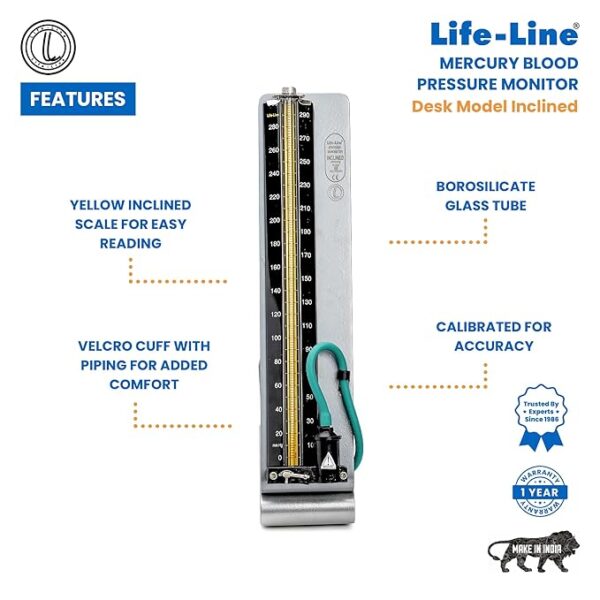 LL Inc 2 Life-Line Mercurial Blood Pressure Monitor Desk Model Inclined | Sphygmomanometer Mercury BPMB031