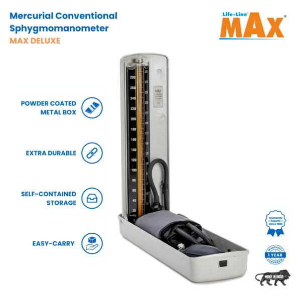Max Deluxe BP-2 Life LINE Max Deluxe Portable Mercurial Blood Pressure Monitor Combo | Accurate Measurements | Superior Build Quality | BP Apparatus Manual | Mercury Sphygmomanometer Machine BPMB042