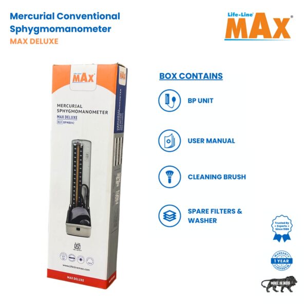 Max Deluxe BP-3 Life LINE Max Deluxe Portable Mercurial Blood Pressure Monitor Combo | Accurate Measurements | Superior Build Quality | BP Apparatus Manual | Mercury Sphygmomanometer Machine BPMB042