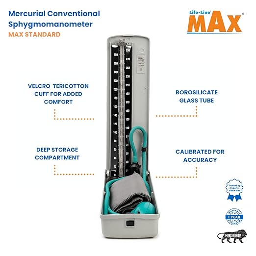 Max STD 3 LIFE LINE MAX STANDARD Portable Mercurial Blood Pressure Monitor Accurate Measurements | Superior Build Quality BPMB043