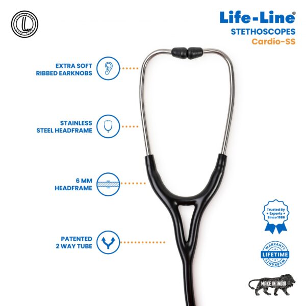 Black Life-Line Stethoscope Cardio SS