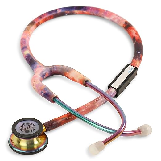 1 LIFE LINE 'GALAXY PRO II' Stethoscope (Rainbow Finish) | Dual Side Diaphragm Chest Piece for Adult and Pediatric | Suitable for Doctors and Students
