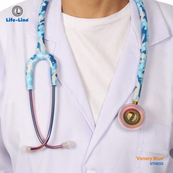 Add a heading - 15 LIFE LINE 'VICTORY BLUE' Stethoscope (Blue Camo with Rainbow Finish) | Single Diaphragm Chest Piece for Adults | Suitable for Doctors and Students