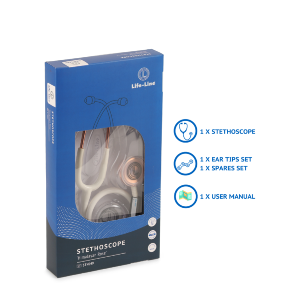 4 LIFE LINE 'HIMALAYAN ROSE' Stethoscope (White and Rose Gold)| Single Diaphragm Chest Piece for Adults | Suitable for Doctors and Students