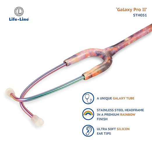 4 LIFE LINE 'GALAXY PRO II' Stethoscope (Rainbow Finish) | Dual Side Diaphragm Chest Piece for Adult and Pediatric | Suitable for Doctors and Students