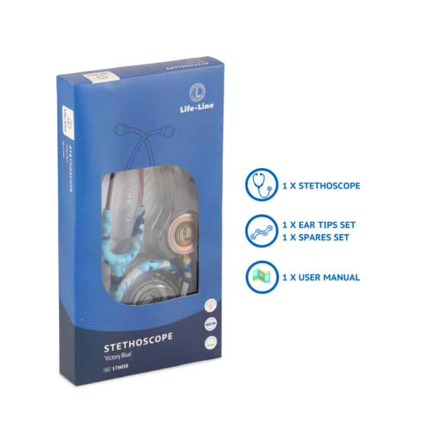 5 LIFE LINE 'VICTORY BLUE' Stethoscope (Blue Camo with Rainbow Finish) | Single Diaphragm Chest Piece for Adults | Suitable for Doctors and Students