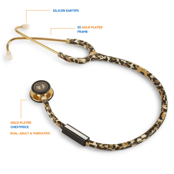 LIFE LINE 'CHEETAH GOLD II' Stethoscope (Gold Plated Finish) | Dual Side Diaphragm Chest Piece for Adult and Pediatric | Suitable for Doctors and Students