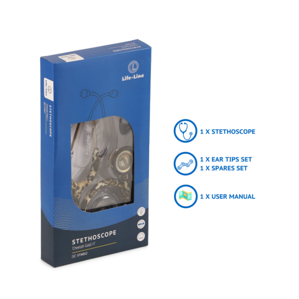 LIFE LINE 'CHEETAH GOLD II' Stethoscope (Gold Plated Finish) | Dual Side Diaphragm Chest Piece for Adult and Pediatric | Suitable for Doctors and Students