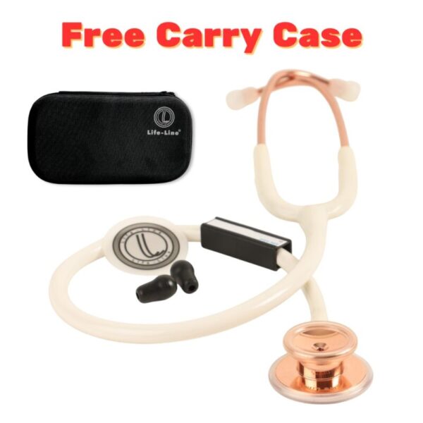 Free-Carry-Case- LIFE LINE 'HIMALAYAN ROSE' Stethoscope (White and Rose Gold)| Single Diaphragm Chest Piece for Adults | Suitable for Doctors and Students
