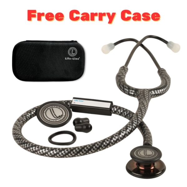 LIFE LINE 'MIDNIGHT CARBON II' Stethoscope (Black Titanium Finish) | Dual Side Diaphragm Chest Piece for Adult and Pediatric | Suitable for Doctors and Students