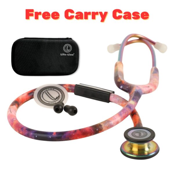 Free-Carry-Case-3 LIFE LINE 'GALAXY PRO II' Stethoscope (Rainbow Finish) | Dual Side Diaphragm Chest Piece for Adult and Pediatric | Suitable for Doctors and Students