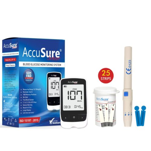 Accusure Sensor with 25 strip AccuSure Sensor Glucometer Machine with 25 Test Strips & 10 Lancets