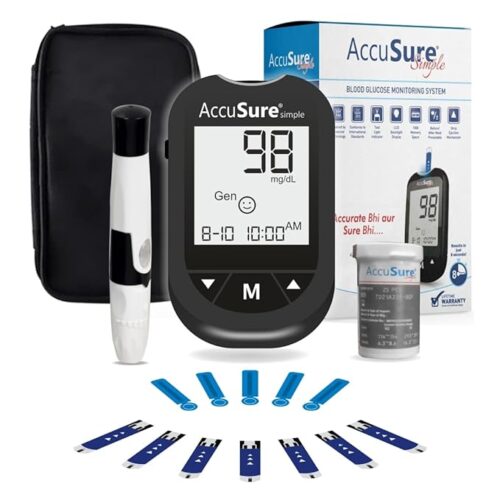 Accusure Simple with 25 strip AccuSure Simple Glucometer Kit |with 25 Strips,10 Lancet,1 Lancing device for Accurate Blood Glucose Sugar Testing Machine