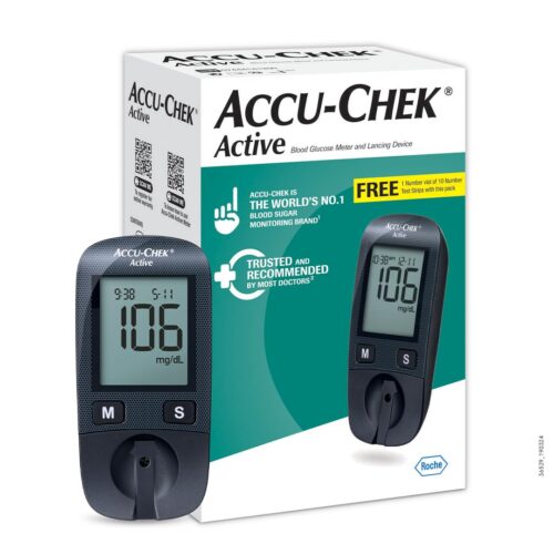 Active Accu-Chek Active Blood Glucose Glucometer Kit With Vial Of 10 Strips, 10 Lancets And A Lancing Device Free For Accurate Blood Sugar Testing