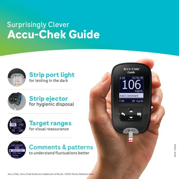 Guide Glucometer-2 Accu-Chek Guide Blood Glucose Glucometer (with Bluetooth) Kit with Vial of 10 Strips, 10 Lancets and a Lancing Device FREE for Accurate Blood Sugar Testing