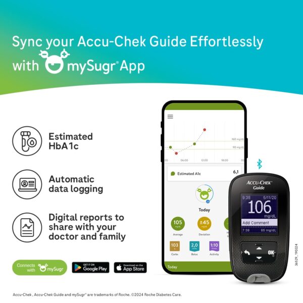 Guide Glucometer-3 Accu-Chek Guide Blood Glucose Glucometer (with Bluetooth) Kit with Vial of 10 Strips, 10 Lancets and a Lancing Device FREE for Accurate Blood Sugar Testing