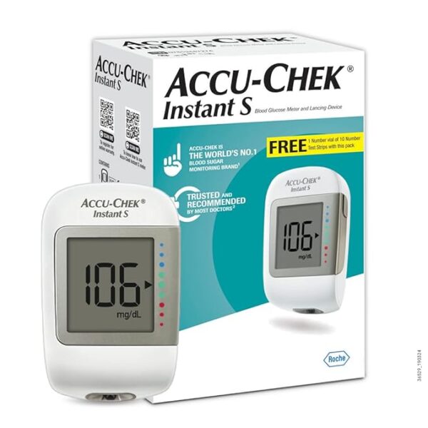 Accu-Chek Instant S Blood Glucose Glucometer Kit with Vial of 10 Strips, 10 Lancets and a Lancing device