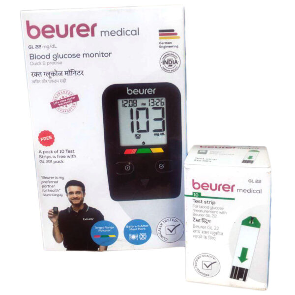 GL 22 Glucometer-5 Beurer Glucometer Machine with 10 Strips ( GL-22 )