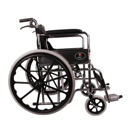 1 MHL 1002 AX - PU Manual Chrome Wheelchair with Attendant Brakes & Foam Upholstery