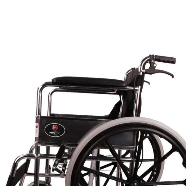 3 MHL 1002 AX - PU Manual Chrome Wheelchair with Attendant Brakes & Foam Upholstery