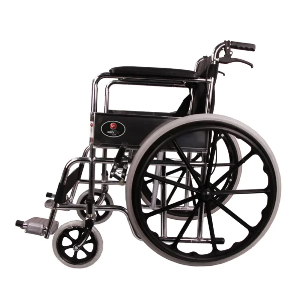 4 MHL 1002 AX - PU Manual Chrome Wheelchair with Attendant Brakes & Foam Upholstery
