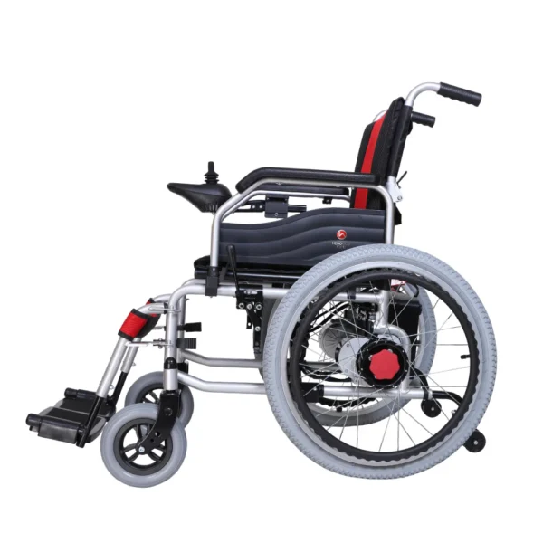 MHL1007-S-3withHEM Hero MHL 1007-S (LFP) Foldable Electric Wheelchair with Spoke Wheels and wide tyres (Lithium Battery)