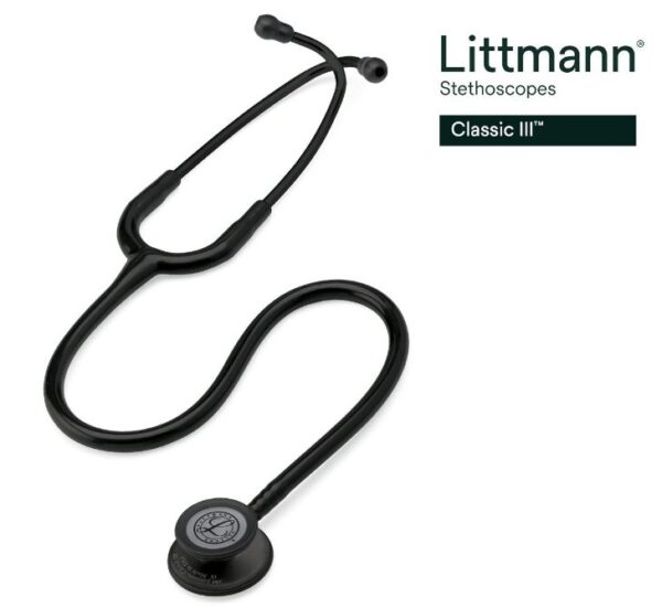 5803 3M Littmann Classic III Stethoscope Black Edition Chestpiece, Black Tube Model - 5803